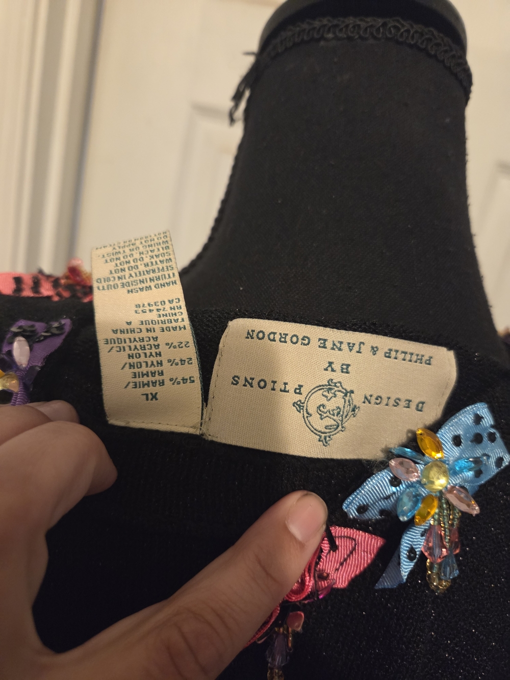 Black Crew Neck Sweater with Colorful Bow Accents - Picture 6 of 6